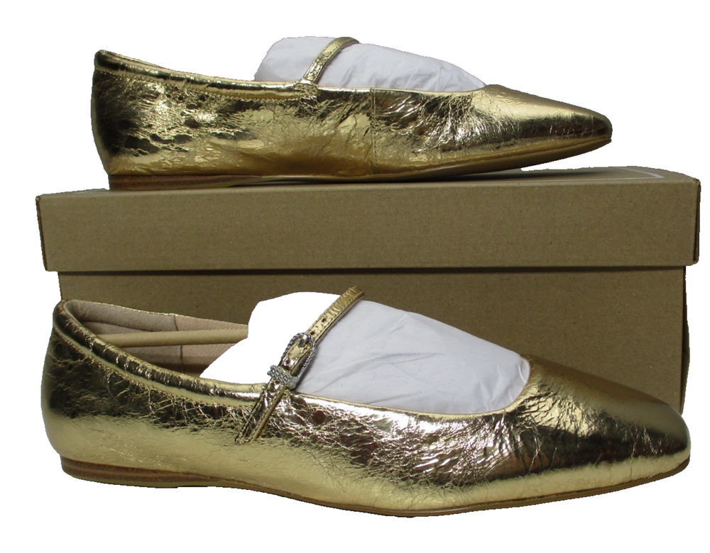 Dolce Vita Reyes Slip On Ballet Flats Gold Distressed Leather Womens Sz 10